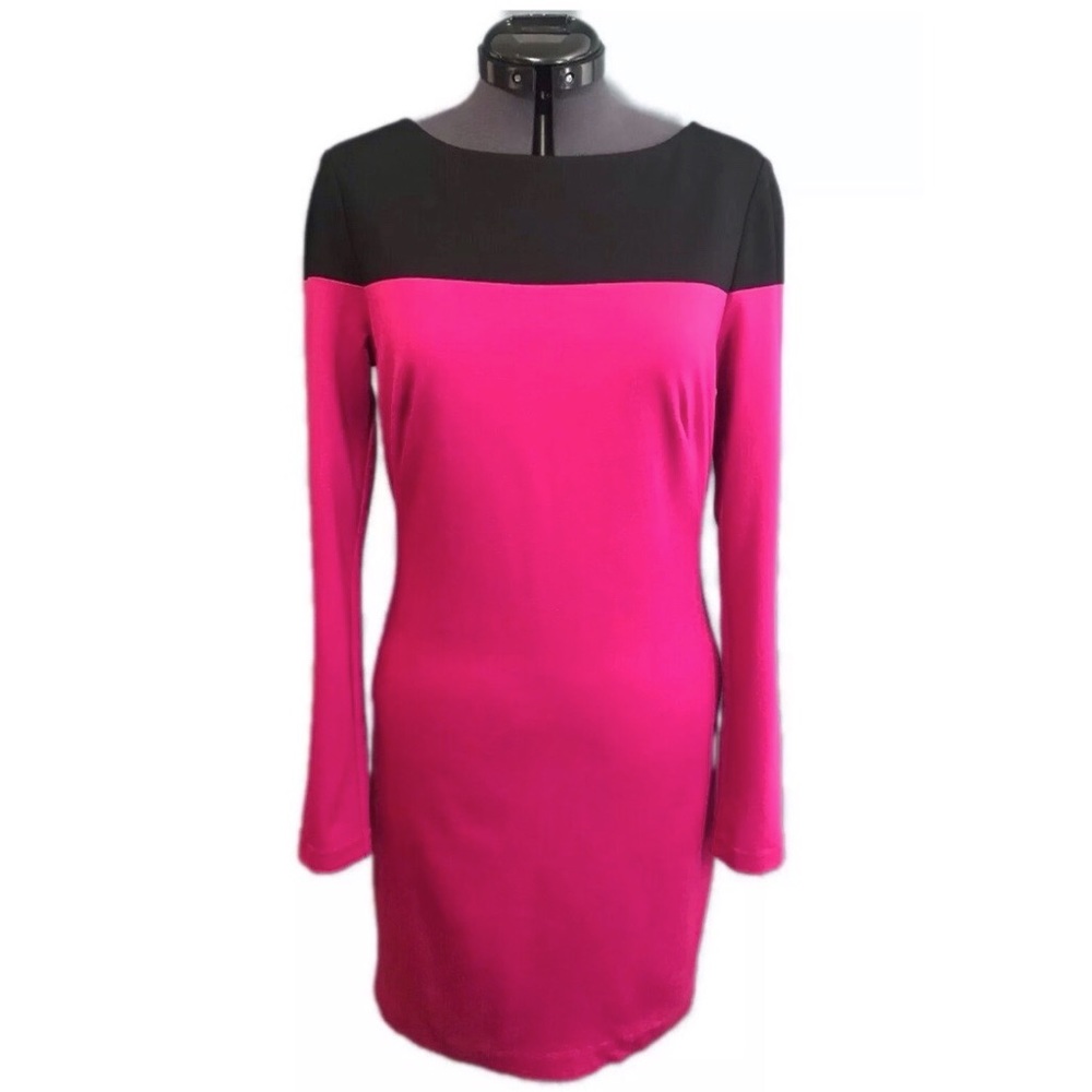 TRINA TURK Los Angeles Pink Black Color Block Dress 6 Small Work Party Sheath